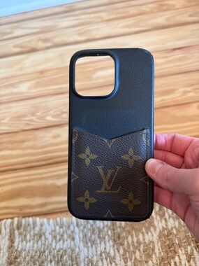 Louis Vuitton Black Phone Case with Brown Monogram Card Slot